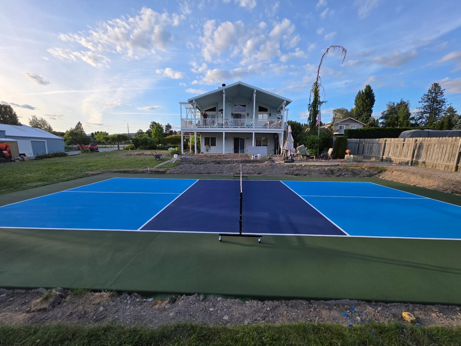 Backyard pickleball court built by Garcia Home Renovations in Chelan WA overlooking Lake Chelan